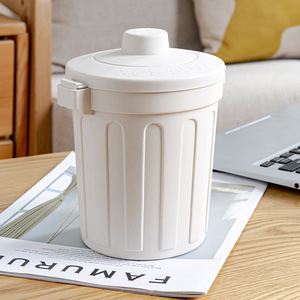 Mini Desktop Trash Can With Lid Cylindrical PP Storage Bucket For Office Indoor Use Minimalist Style - Product Image 2