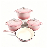 Ensemble de 4 ustensiles de cuisson en fonte émaillée : cocotte, poêle, casserole, faitout – Compatible tous feux et fours