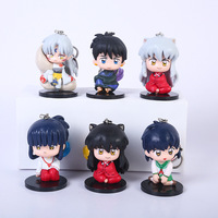 Gantungan kunci patung Anime, patung Inuyasha Sesshoumaru Set tokoh Mini karakter kartun gantungan kunci Figurine 6 buah/Set