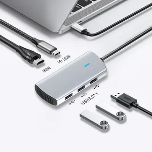 Obral grosir & kualitas tinggi kustom 5 In 1 Usb C usb-c 3.0 Pd100W TV 4k30Hz tipe 2.5G stasiun dok untuk Laptop