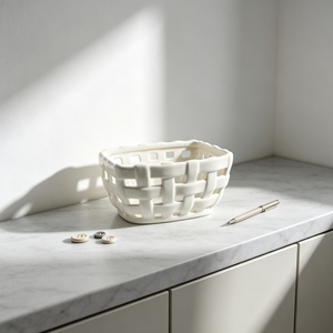 Cesta Tejida Amic con Diseño de Tejido Abierto para Almacenamiento en Mesa del Hogar, para Llaves, Joyas, Cosméticos, Organizador Moderno Minimalista - Product Image 1