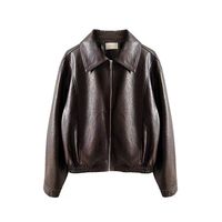 Veste moto marron haut de gamme pour femme en similicuir PU, manteau personnalisé pour les sorties hivernales