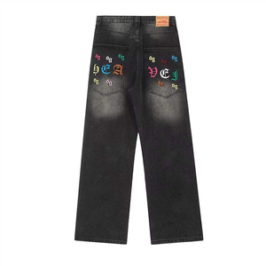Custom logo Quality vintage denim <b>jeans</b> American Street Fashion baggy <b>embroidered</b> <b>jeans</b> acid washed high waist slim fit <b>jean</b> - Product Image 5