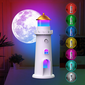 Fashion Full <b>RGB</b> 7 Color Dimmable Moon Lighthouse Rechargeable LED Projection Night Light Modern DIY Design Bedroom Use USB - Product Image 1