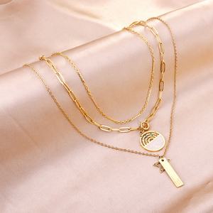 Collar con Colgante de Diamantes de Colores, Diseño Nuevo 2022, Cadena Triple Popular, Acero Inoxidable, Chapado en Oro de 18k - Product Image 3