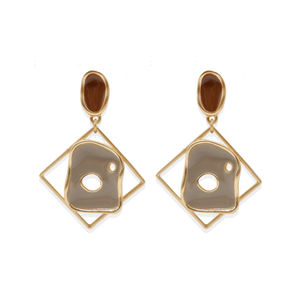 Quickshipping Classique Moderne Unique Luxueux Or 925 Alliage Argent Aiguille Rock Cave Abstrait Géométrique Conception Boucles D'oreilles avec Chaîne À Maillons - Product Image 1