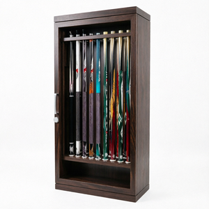 Armoire de rangement pour queues de billard à humidité contrôlée, vitrine pour queues de billard, présentoir aspect bois pour salle de jeux - Product Image 1