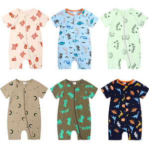 Mono de verano con doble cremallera estampado Ins para niños, <span class=keywords><strong>ropa</strong></span> informal para gatear para recién nacidos, mono informal de manga corta de punto de una pieza - Product Image 3
