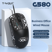 Ratón Ergonómico con Cable T-WOLF G580 en Blanco y Negro para Uso en Oficina con Pegatinas Antideslizantes para Computadoras Portátiles y de Escritorio, Gran Venta