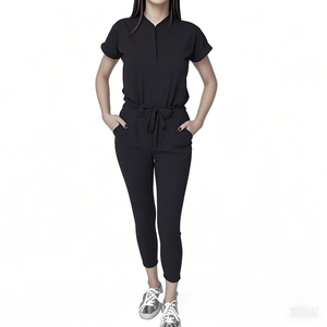 AQTQ Custom Women's Surgical <span class=keywords><strong>Jogger</strong></span> Red <span class=keywords><strong>Scrub</strong></span> <span class=keywords><strong>Set</strong></span> Manga corta Mao-Neck Top y <span class=keywords><strong>Jogger</strong></span> Pants - Product Image 6