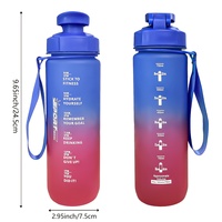Bouteille d'eau en plastique réutilisable anti-fuite avec corde et échelle de temps, 1000ml/750ml, à double couleur, avec pulvérisateur et ouverture directe pour boire, Babybean