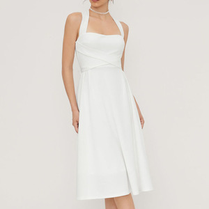 Robe élégante de style français pour femmes, minimaliste, romantique, taille cintrée, ligne A, longueur midi - Product Image 1