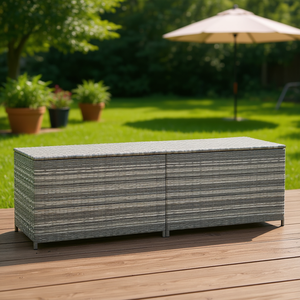 Box Portaoggetti da Esterno in Polyrattan Grigio 78.7x19.6x23.6, Resistente all'Acqua e Multifunzionale - Product Image 2