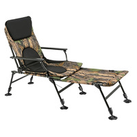 Chaise de pêche pliante en acier au carbone camouflage, inclinable multi-positions avec repose-jambes pour camping extérieur tout-terrain