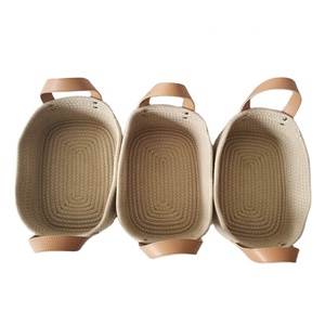 Giỏ Dây Nhỏ Để Tổ Chức Giỏ Lưu Trữ Dây Đay Với Tay Cầm Bằng Da - Product Image 2