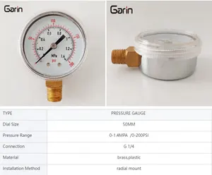 Оптовая Продажа с фабрики 1.4MPA 200PSI NPT1/4, баллонный Манометр низкого давления