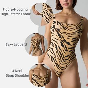 Body <span class=keywords><strong>de</strong></span> Mujer con Estampado <span class=keywords><strong>de</strong></span> Leopardo, Cuello Cuadrado, Corto, Sexy, Ajustado, Sin Mangas - Product Image 2