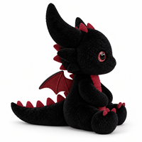 Peluche Dragon Noir avec Ailes Rouges, Cornes et Pointes – Animal en Peluche Fantastique Personnalisé pour Cadeaux en Gros