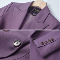 Ensemble tailleur élégant pour femme : pantalon large anti-plis à boutons et veste, style décontracté chic