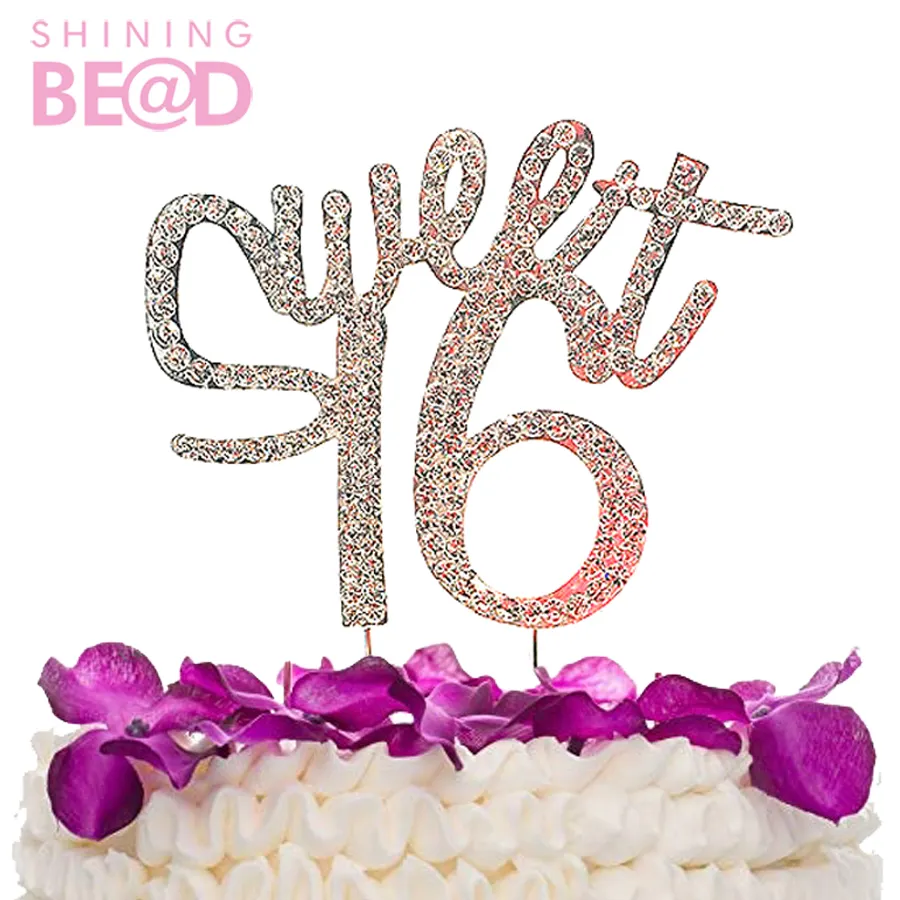 Venta caliente dulce 16 rhinestone pastel topper Pastel de Bodas pastel decorar