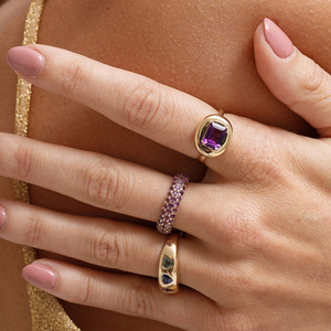 Bijoux pour femmes Xinyun San Chongsheng CZ Eternal en argent sterling 925 : <span class=keywords><strong>bague</strong></span> bombée plaquée or avec rubis rose, <span class=keywords><strong>saphir</strong></span> et émeraude - Product Image 6