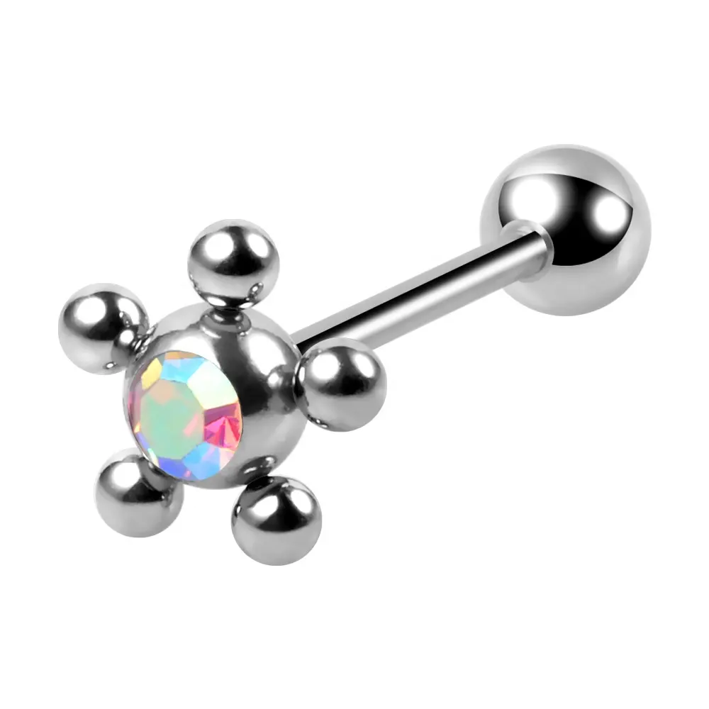 Design de moda diamante com 5 pequenas bolas piercing na língua anel de preços por atacado