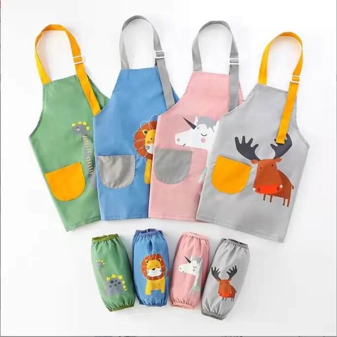 Custom Cotton Polyester Kids Apron Restaurant Bibs Art Painting Apron With Sleeves working apron