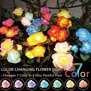 Lampes solaires à 3 têtes en forme de rose pour l'aménagement paysager, lumières solaires extérieures pour jardin, étanches - Product Image 4