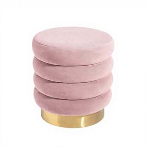 Velvet <b>Ottoman</b> <b>Stool</b> with Removable Cover Foldable Design Classic Round Footstool for Living Room & Apartment - Product Image 2