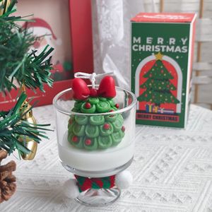 Christmas Tree Shaped Glass <b>Cup</b> Scented Candle Bowknot Design Xmas Table Decor Holiday Gift - Product Image 3