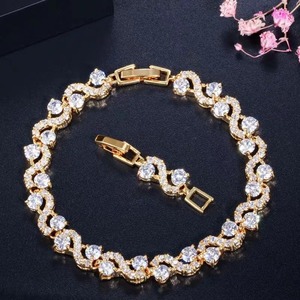 White Rhinestone-Set Colorful Diamond Classic Alloy Silver/Gold Plated <b>Chain</b> Link Bracelet Luxurious High-End European Fashion - Product Image 2