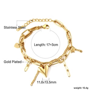 Bracelet personnalisable en forme d'étoile et de cœur, étanche, avec perles et zircons, pour femme, en acier inoxydable plaqué or 18 carats, avec breloques - Product Image 3