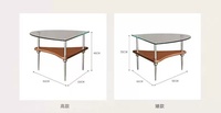 Ensemble de tables basses triangulaires, base en bois massif avec plateau en verre trempé