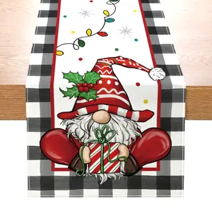 Printed Santa Clous 100% Polyester 160gsm Beige Christmas Celebration Products Table Runner Bright Color Home Deco