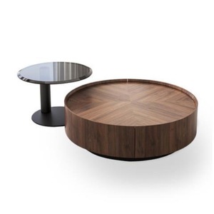 Set di Tavolini <span class=keywords><strong>da</strong></span> Caffè Rotondi in <span class=keywords><strong>Legno</strong></span> Massello di Noce Stile Vintage Francese Mid-Century Modern con Vano Portaoggetti per <span class=keywords><strong>Soggiorno</strong></span> - Product Image 6