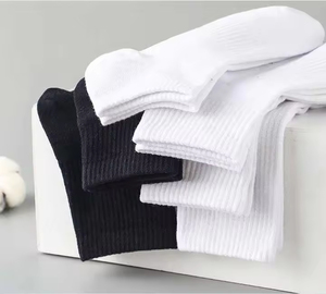 Men's Casual Mid-Calf <b>Socks</b> <b>Black</b> Anti-Bacterial Cotton Crew with Logo on Cuff Knitted Technique High Quality - Product Image 2