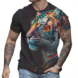 Factory Wholesale Men's Casual Printed T-Shirts Polyester O-Neck Short Sleeve Digital Printing Blank <strong>Tiger</strong> <strong>Tshirt</strong> - Product Image 4