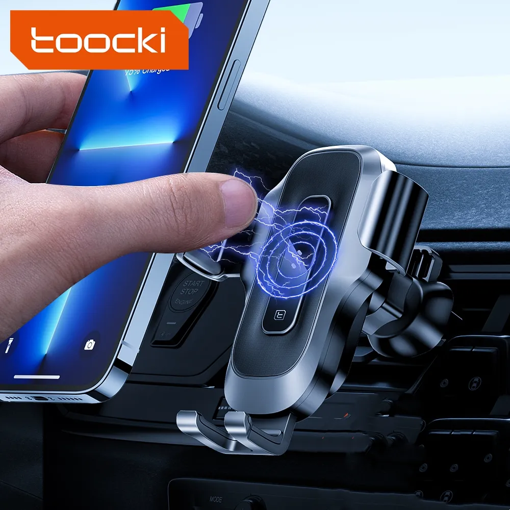 Toocki nouveau support de chargeur de voiture de serrage à Induction automatique 15w capteur intelligent pince sans fil automatique support de chargeur de téléphone de voiture