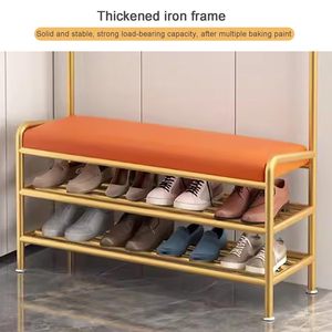 SENYU Modern Gold Metal <b>Coat</b> <b>Rack</b> <b>with</b> 6 Hooks and 3 <b>Shoe</b> Shelves Multipurpose Entryway <b>Storage</b> <b>Bench</b> Furniture - Product Image 2