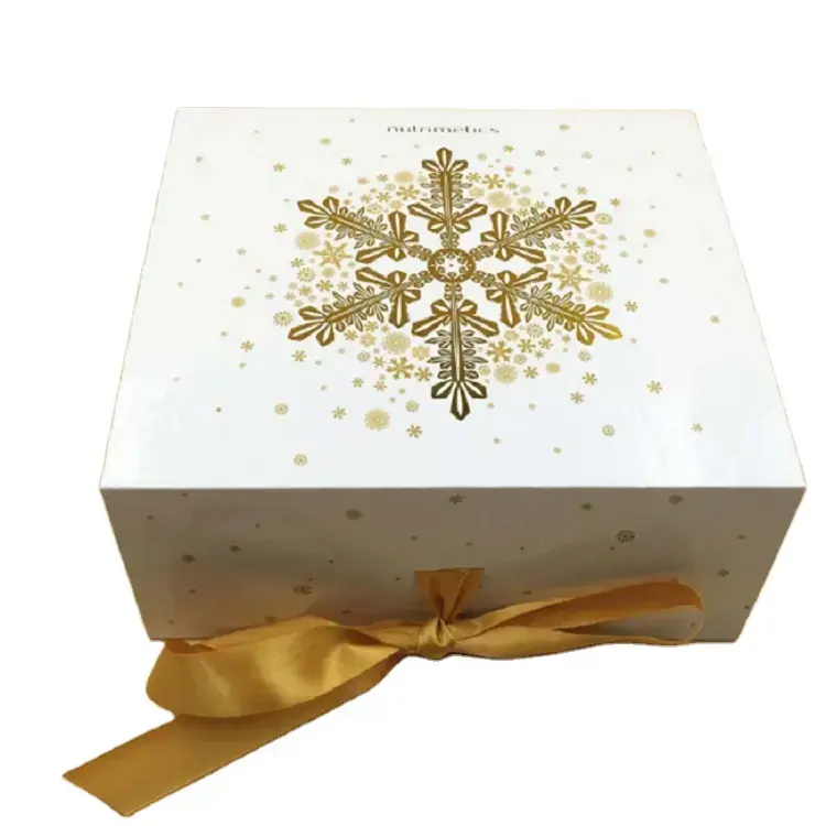 Embalagem de caixa de presente de papelão com logotipo personalizado, folha de ouro e prata com fita, carimbo quente personalizado