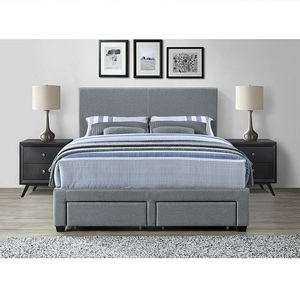 <strong>Queen</strong> <strong>Size</strong> in Grey Linen Style Fabric Kelly Panel <strong>Bed</strong> <strong>Frame</strong> with Storage Drawers and Upholstered Headboard <strong>Bed</strong> - Product Image 3
