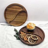 Plateau de service rond en bois de hêtre, design oriental, multifonctionnel, facile à nettoyer, plateau à collation