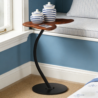Table d'appoint en bois foncé en forme de papillon avec base en métal noir mat - Design moderne, gain de place, modèle multi-usage MCS1133