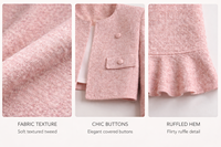 Ensemble jupe en tweed pour femme, veste courte, jupe taille haute à volants, mini-ensemble élégant pour le bureau, tenue de femme d'affaires, logo personnalisé, usine OEM