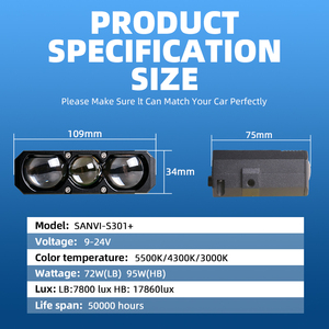 SANVI S301+ Lampe de travail LED 3 couleurs 5500K 4300K 3000K IP67 Étanche Double ventilateur de refroidissement Phare de conduite tout-terrain pour SUV 4x4 Camion - Product Image 5