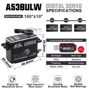 Servo numérique AGFRC A53BULW 4S haute tension 34KG 0.08Sec à vitesse rapide, brushless, profil bas, IP67 <span class=keywords><strong>WP</strong></span> pour Crawler / Buggy 1/10 - Product Image 4