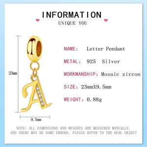 Chapado en oro de 18 quilates, colgante de letra inglesa con inicial de, 26 abalorios del alfabeto para pulseras y collares, Plata de Ley S925 - Product Image 2