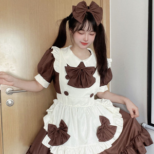 Vestido Lolita de Chocolate con Cuello Peter Pan y Manga Corta, Estilo Maid, para Uso Diario Casual - Product Image 3