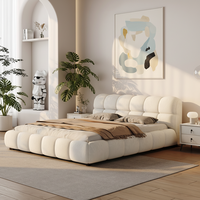 Lit de chambre principale, crème, nuage moelleux, taille double, tissu doux, confortable, rangement, décoration de meubles de maison