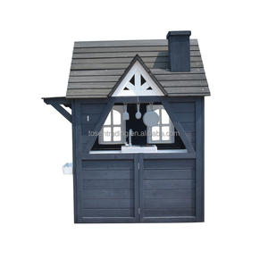 Maisonnette de jeu extérieure en bois gris foncé de qualité supérieure avec cuisine de jeu, cheminée, fenêtre de service et jardinière pour des jeux imaginatifs - Product Image 3